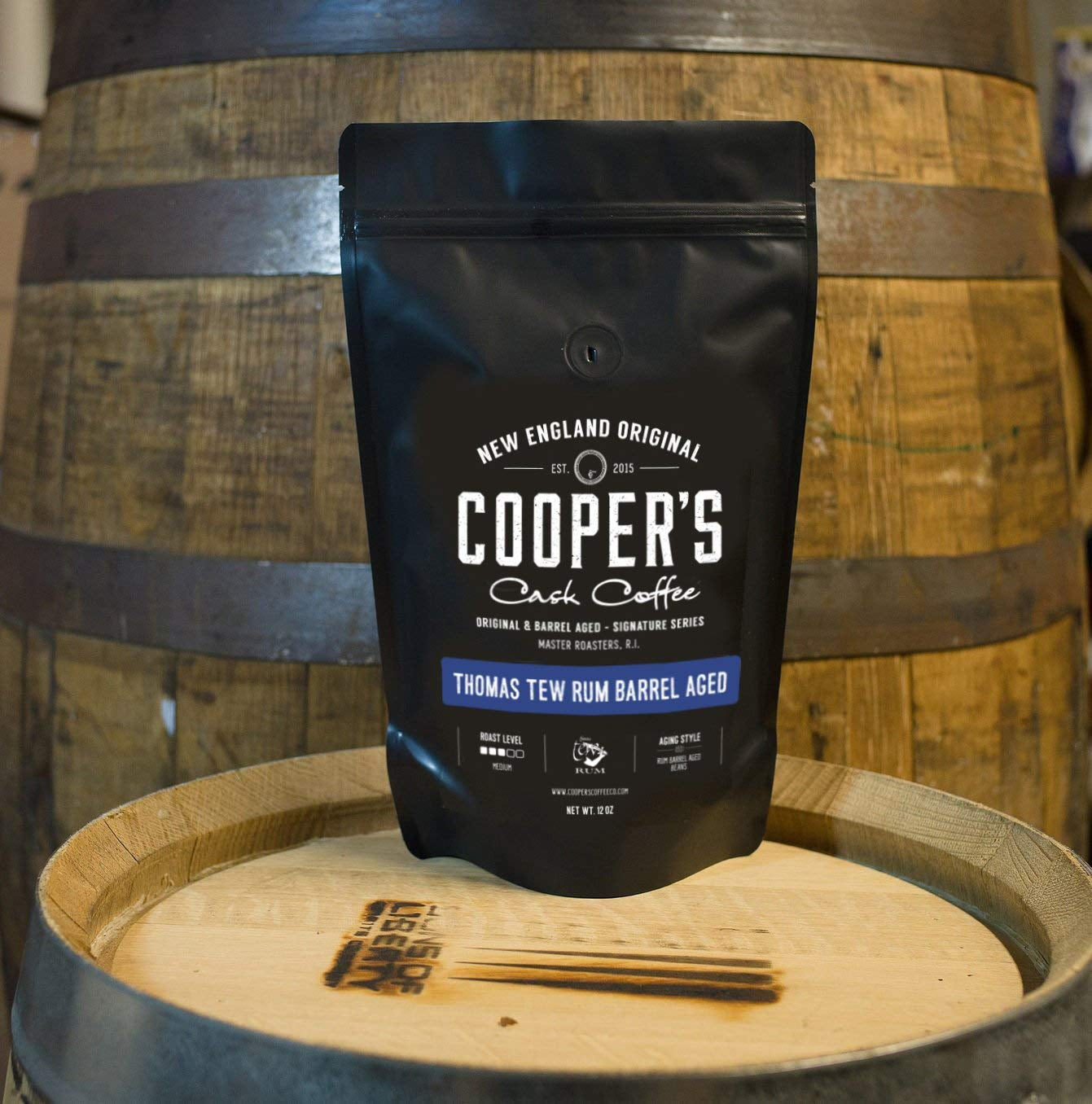 Rum Barrel Aged Coffee - Single Origin Rwanda Coffee Beans Aged in Thomas Tew RUM Barrels - 12 Oz Bags, Ground Coffee